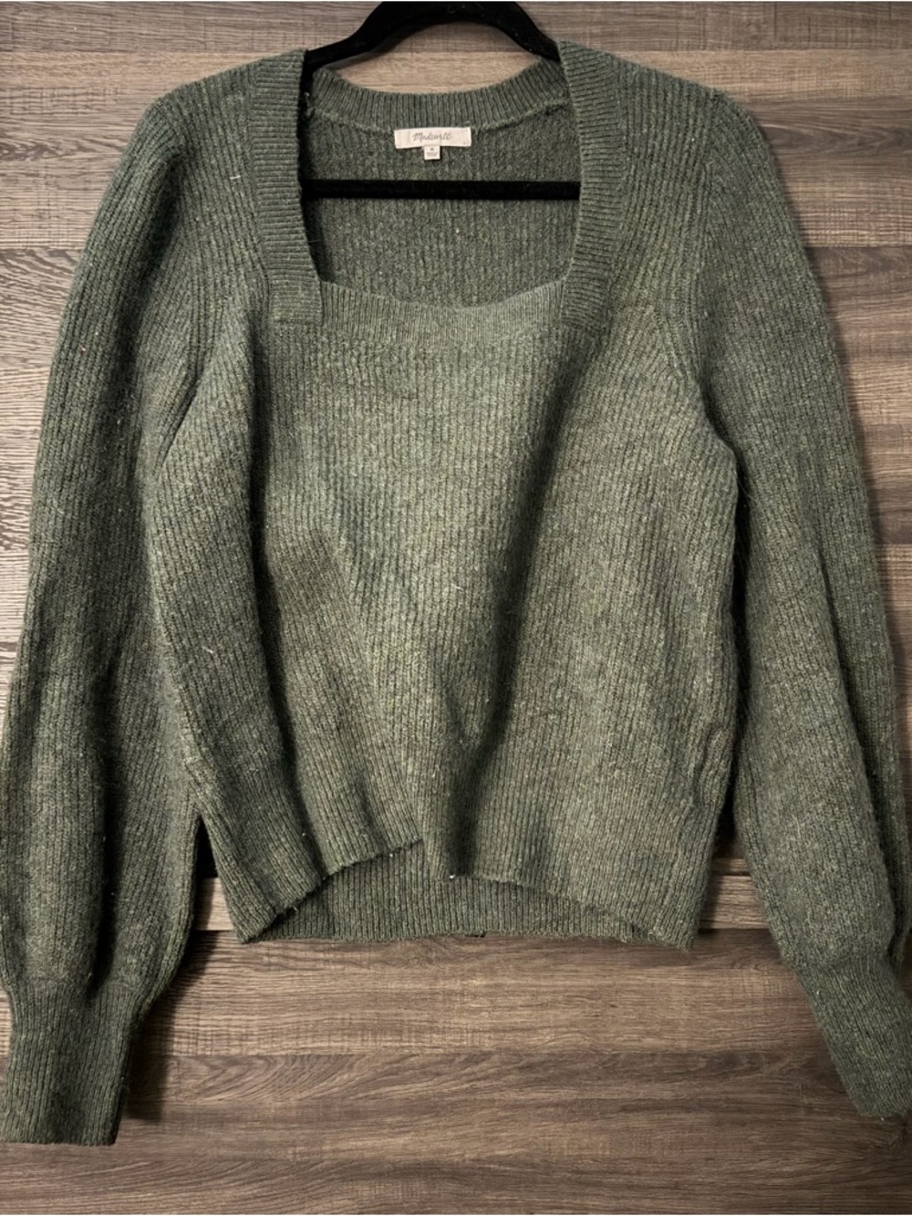 Madewell Olive Green Square-Neck Ribbed Sweater
